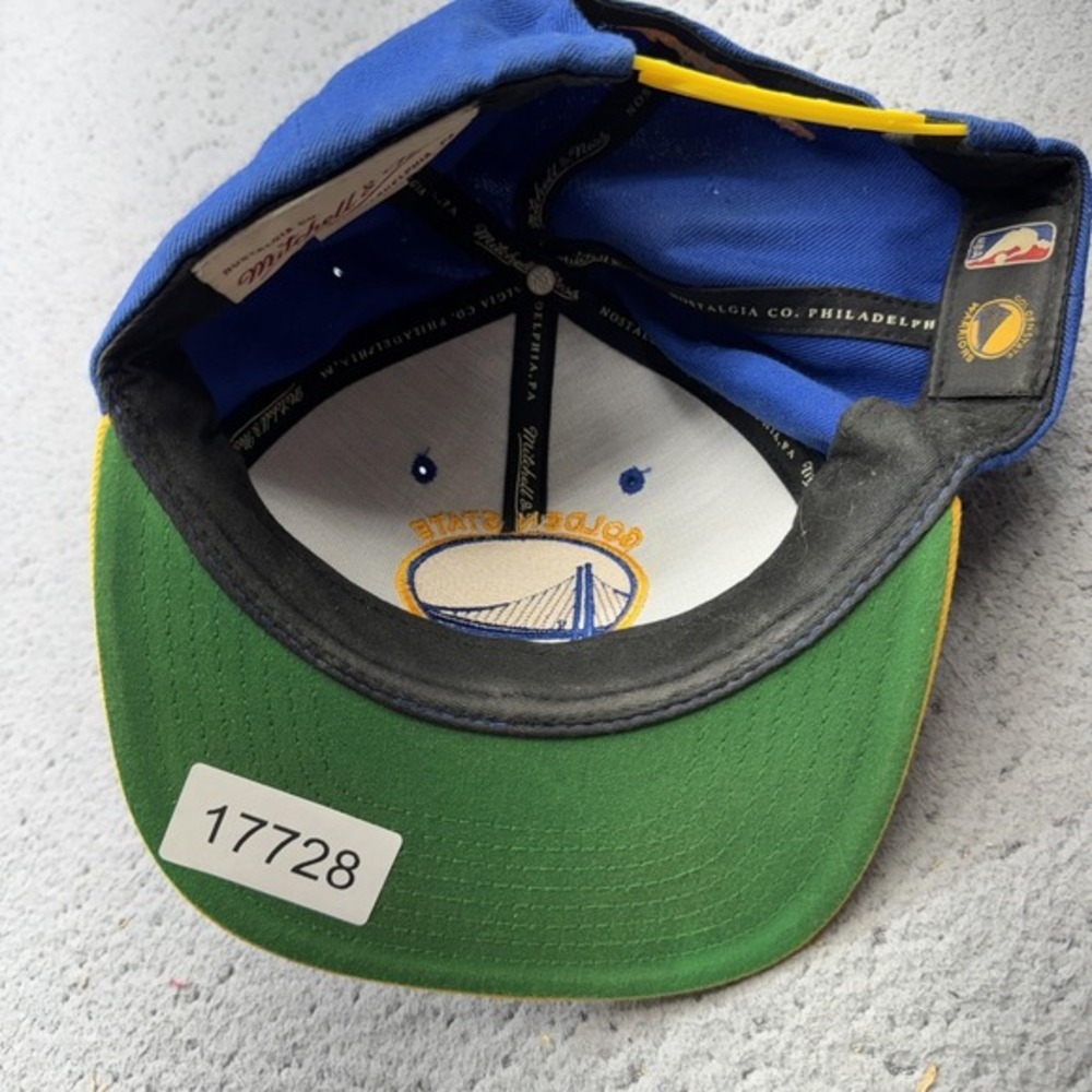 Golden State Warriors Hat Cap Snap Back Blue Yellow NBA Basketball Mitchell Ness - Picture 15 of 15
